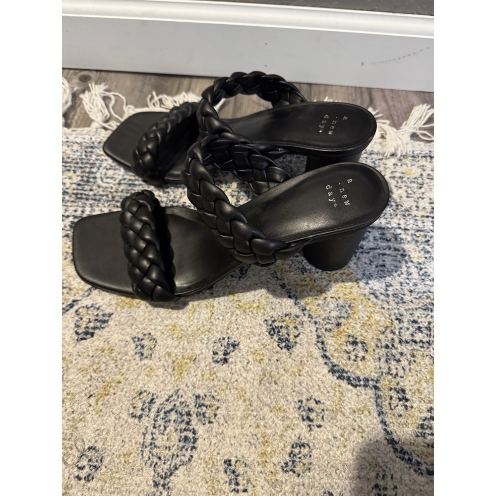 A New Day Black Braided Strap Mule Heels 10 Brand New